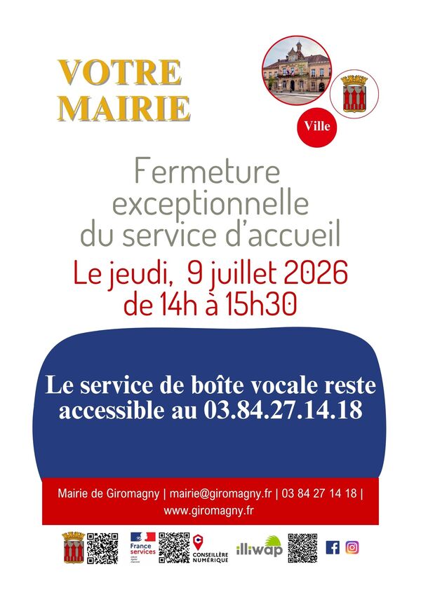 Fermeture de la Mairie le jeudi 09 juillet
