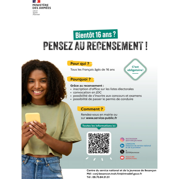 Vous avez 16 ans ? Faites-vous recenser ! 