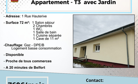 Location Appartement -T3 avec Jardin