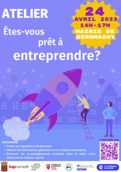 Affiche atelier 24 avril 2023 prêt à entreprendre ?