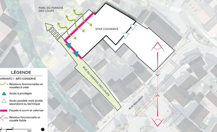 Plan du bâtiment du Spar intégré dans son environnement