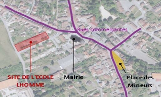 Vue aérienne de Giromagny avec l'École Lhomme