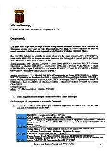 Compte Rendu du Conseil Municipal du 20 janvier 2022