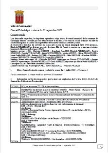 Compte Rendu du Conseil Municipal du 22 septembre 2022