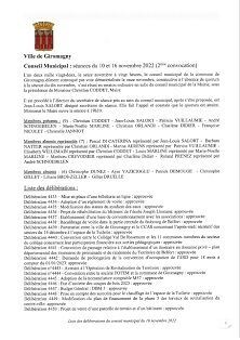 Liste de délibérations novembre 2022