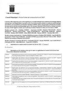 Procès verbal du Conseil Municipal du 06 avril 2023