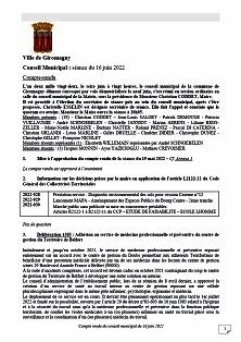 Compte Rendu du Conseil Municipal du 16 juin 2022