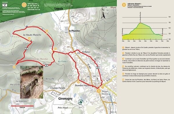 Carte avec la description du sentier des mines à Giromagny et un lien pour plus d'informations