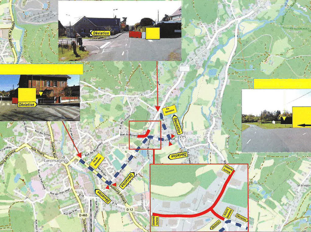 Carte déviation Vescemont-Giromagny Carte déviation Vescemont-Giromagny